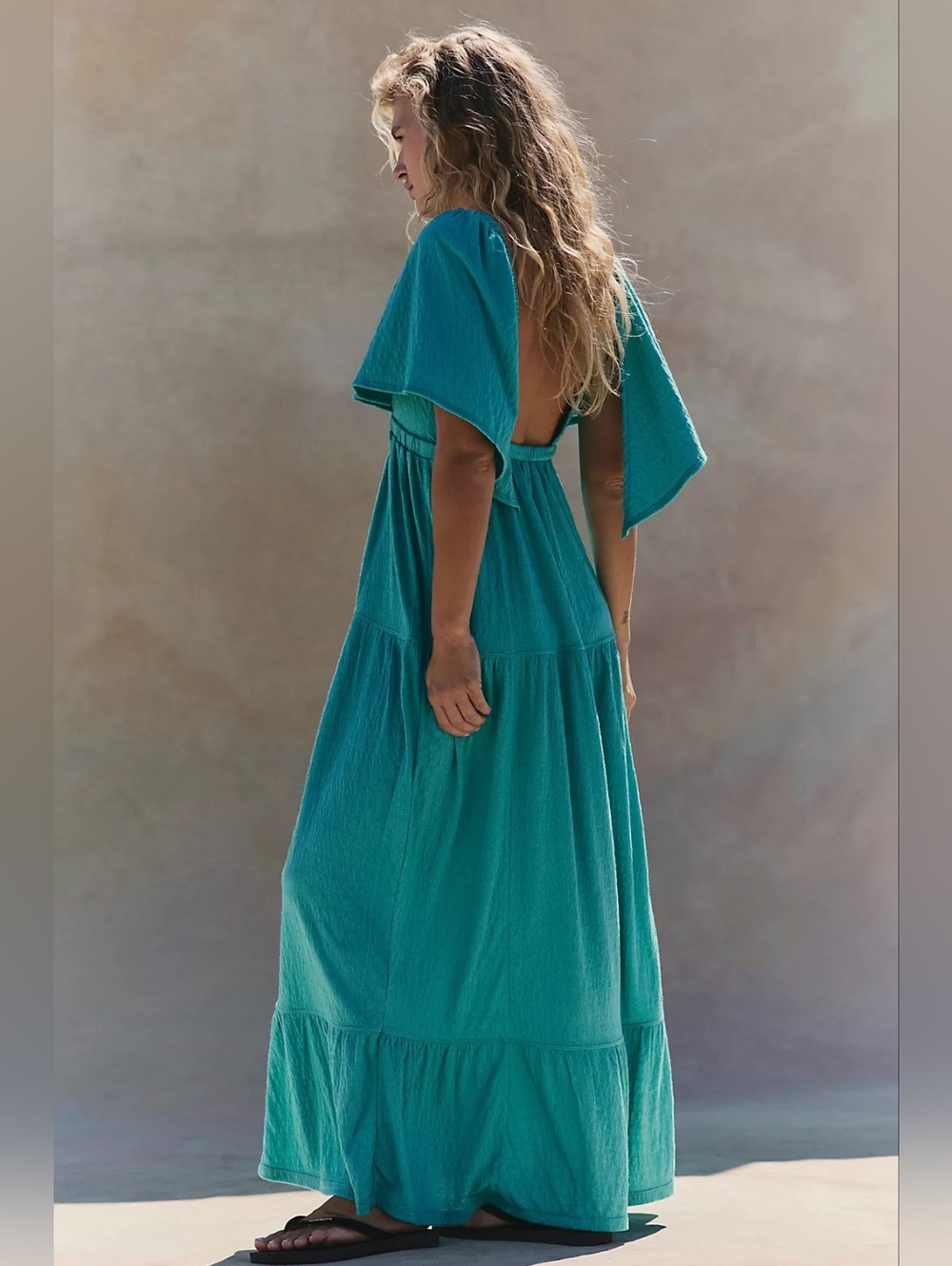 Free People Beach La La Maxi Dress in Teal Blue Boho, size Large - Picture 5 of 13